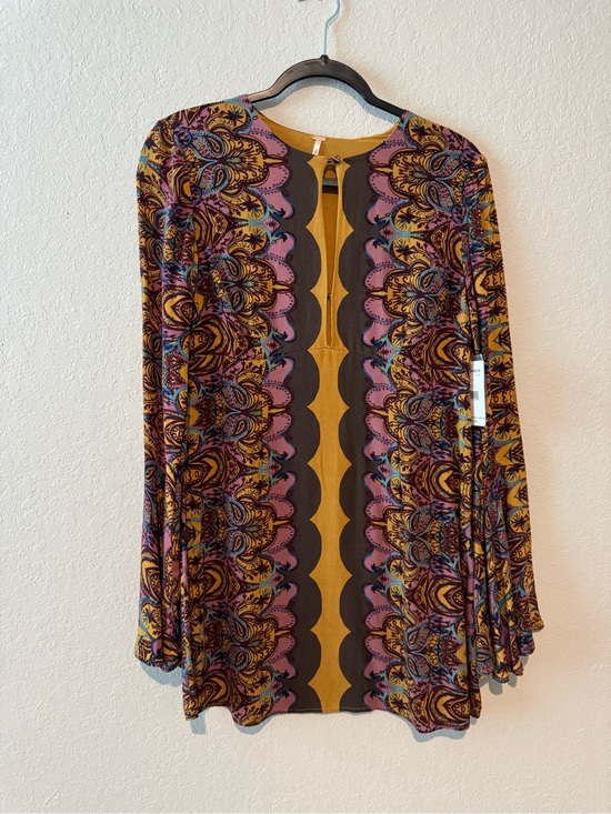 Free People Dresses & Skirts - Free People Paisley Keyhole Mini Dress in Mustard, Purple, and Black